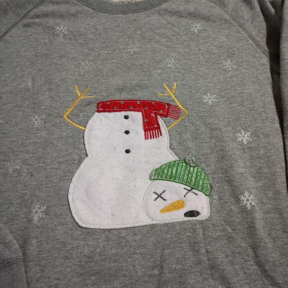 Ugly Christmas Sweatshirt XS Worn out Snowman! Oversized Grey raglan-sleeved - Picture 2 of 12